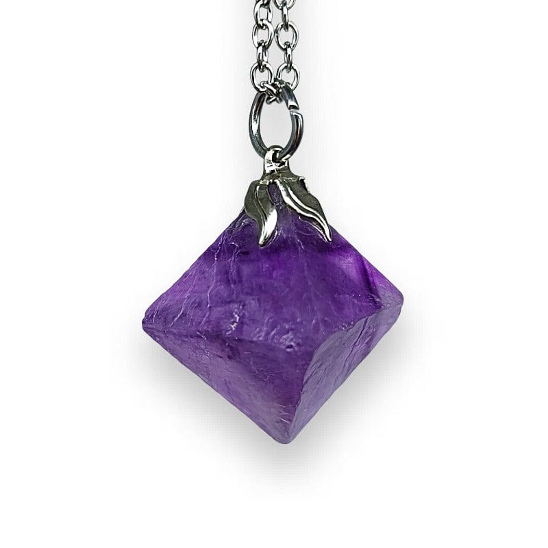Fluorite Viola cristallo grezzo - Ciondolo con catenina o caucciù