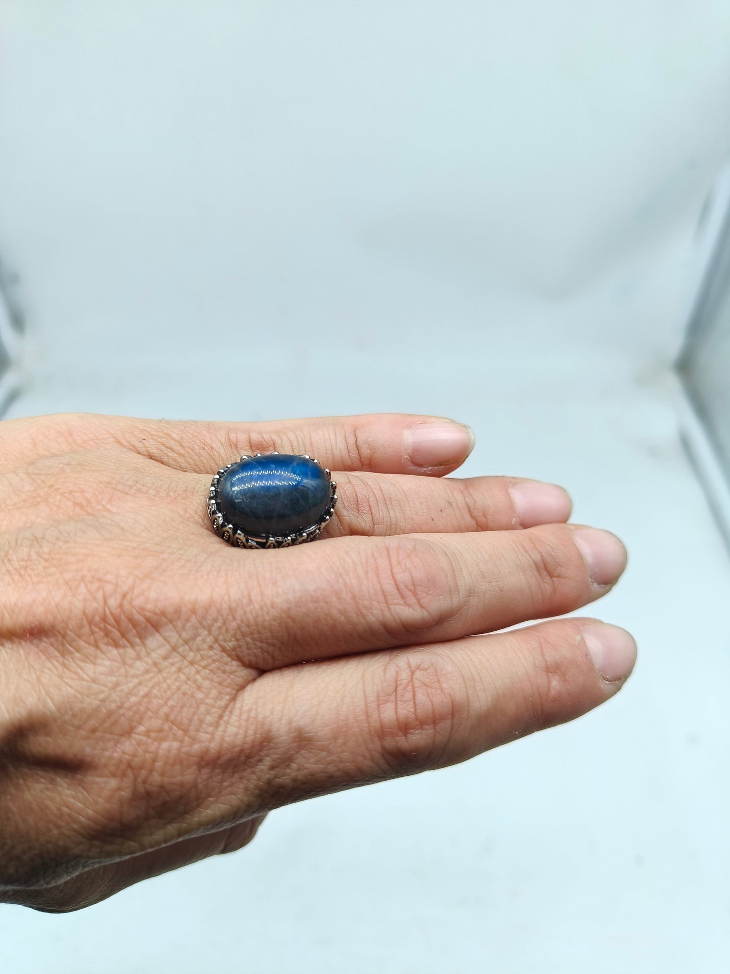 Labradorite Blu Fiore - anello regolabile in ottone anallergico