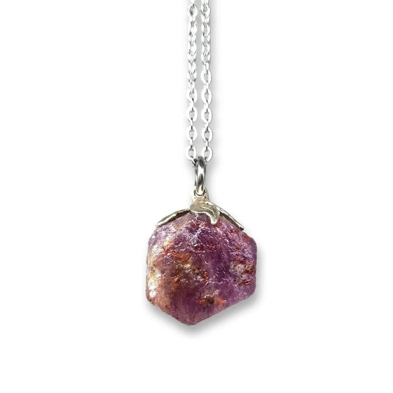 Raw Ruby Crystal - Pendant with Chain or Rubber