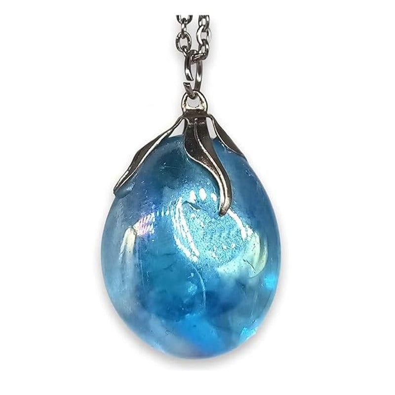 Collar con colgante de cuarzo azul aura agua - Piedra pulida