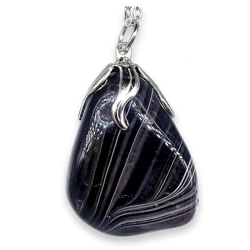 Agata nera - collana con ciondolo in pietra burattata