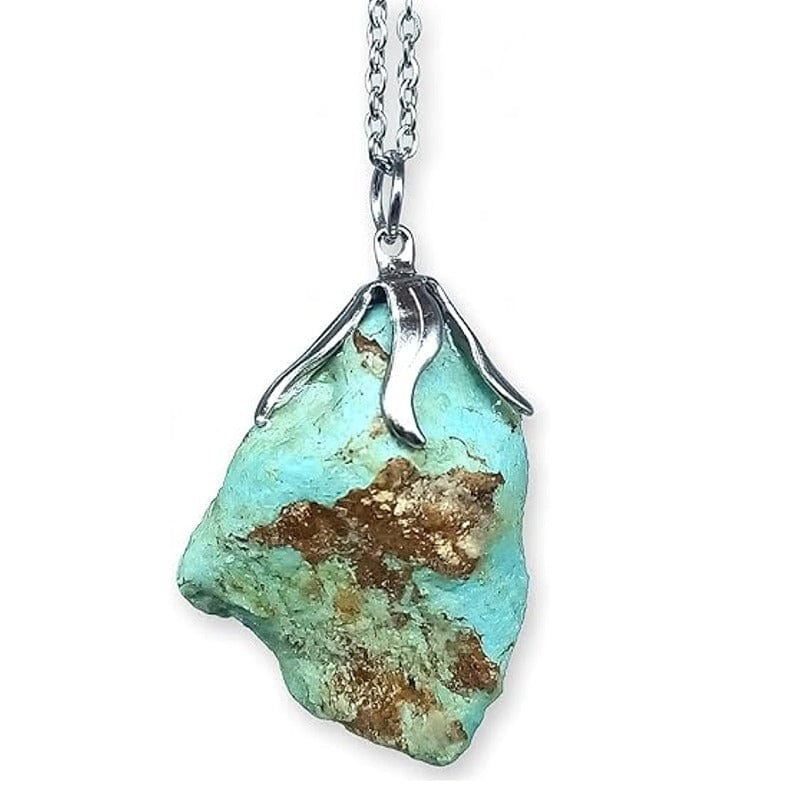 Collar con colgante de turquesa cruda y piedra pulida