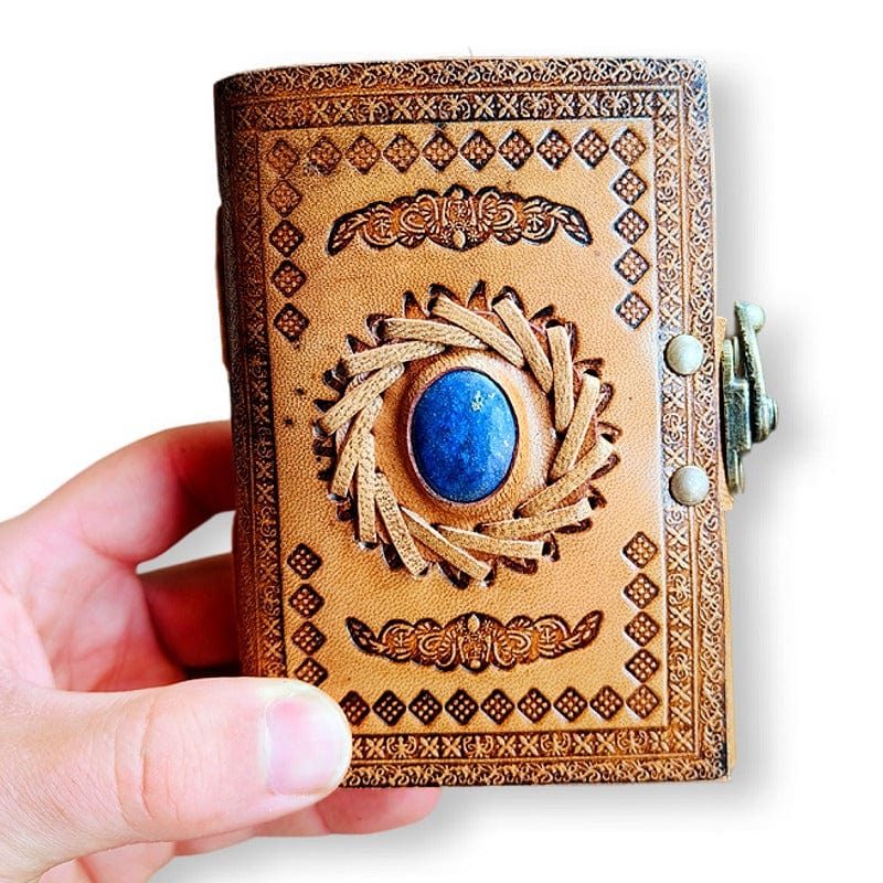 Libreta Libreta de cuero hecha a mano con piedra natural - PIEDRA CENTRAL - LAPISLÁZULI