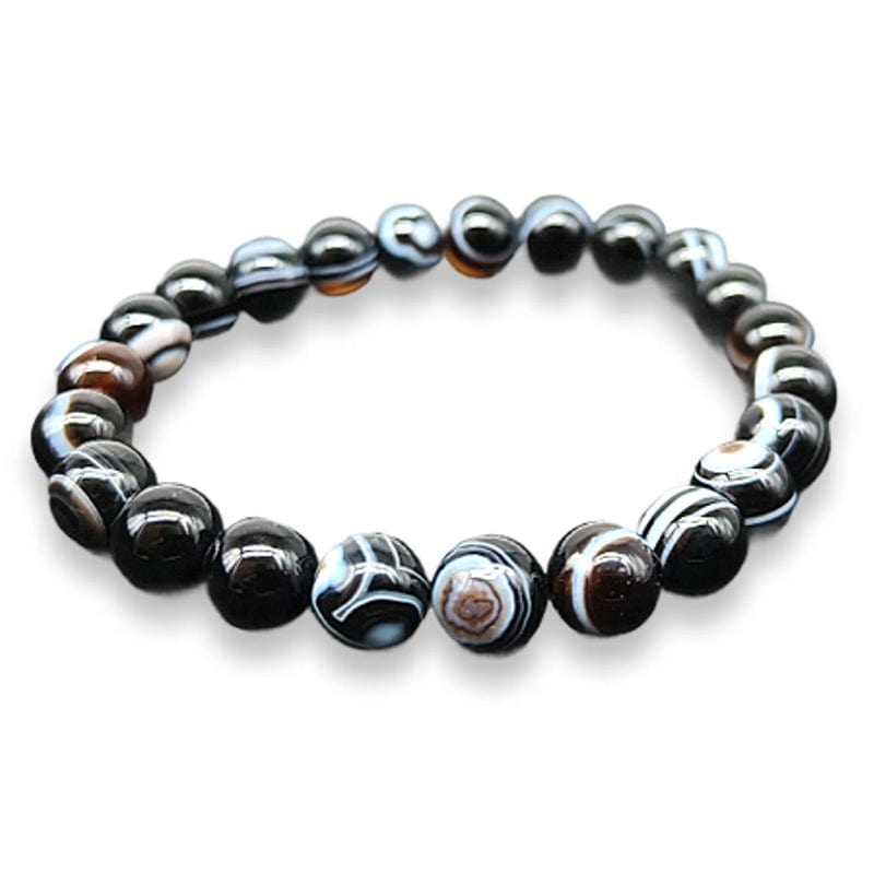 Agata Nera a Bande - Bracciale elastico in sfere lavorate
