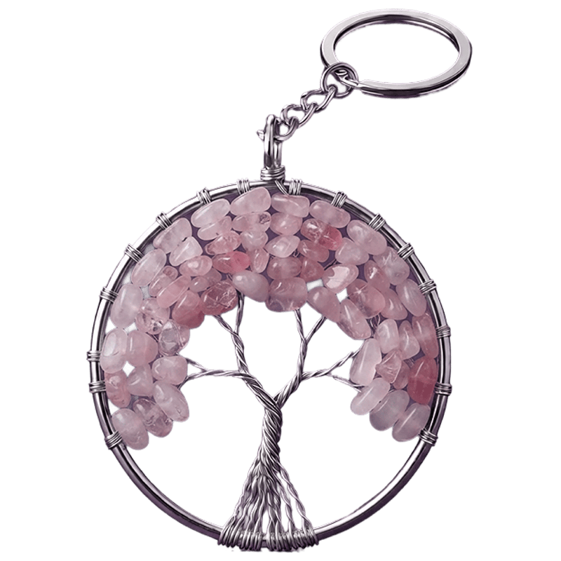 Portachiavi Albero della Vita Quarzo Rosa 5 cm