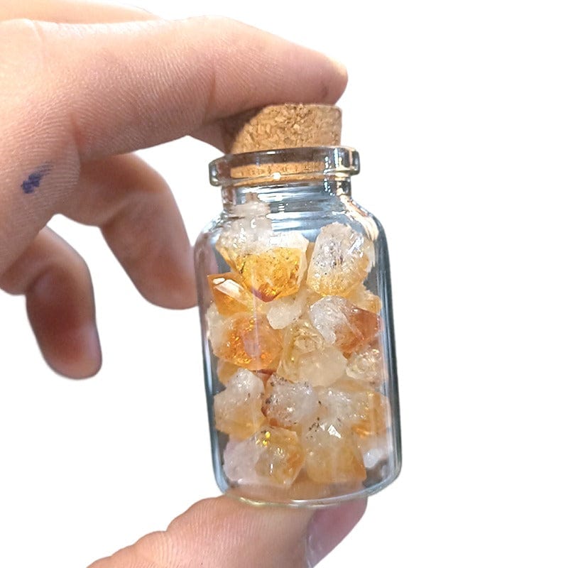 Glass Bottle With Raw Minerals - CITRINE QUARTZ