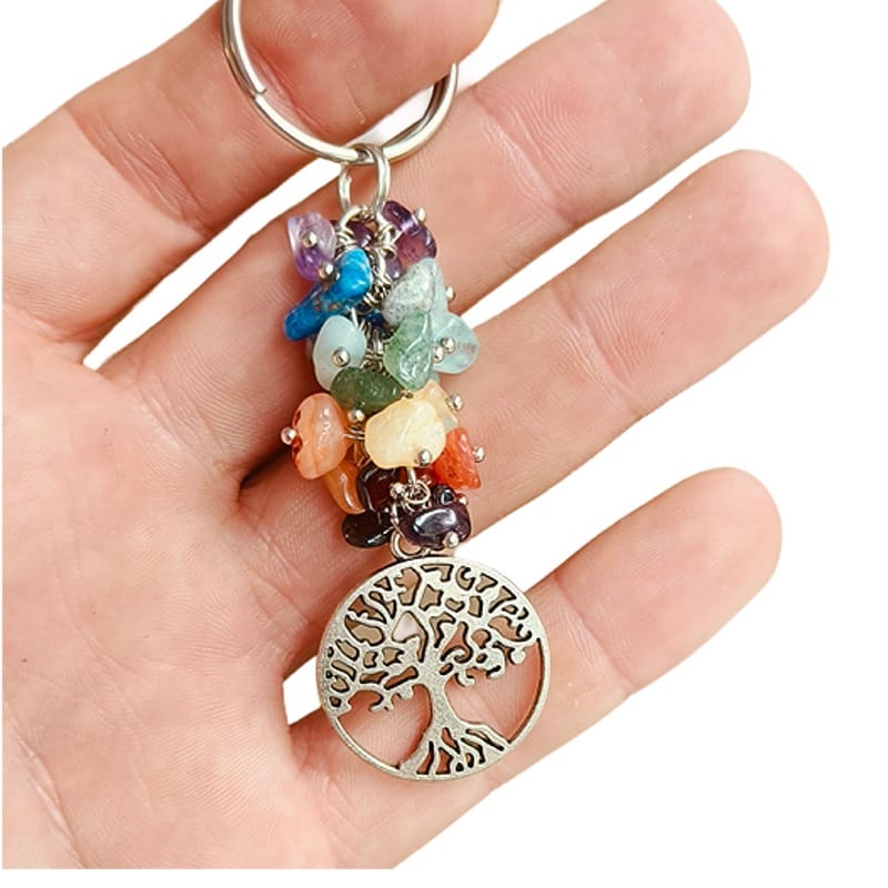 Portachiavi Chips con pietre dei 7 Chakra e Albero della Vita