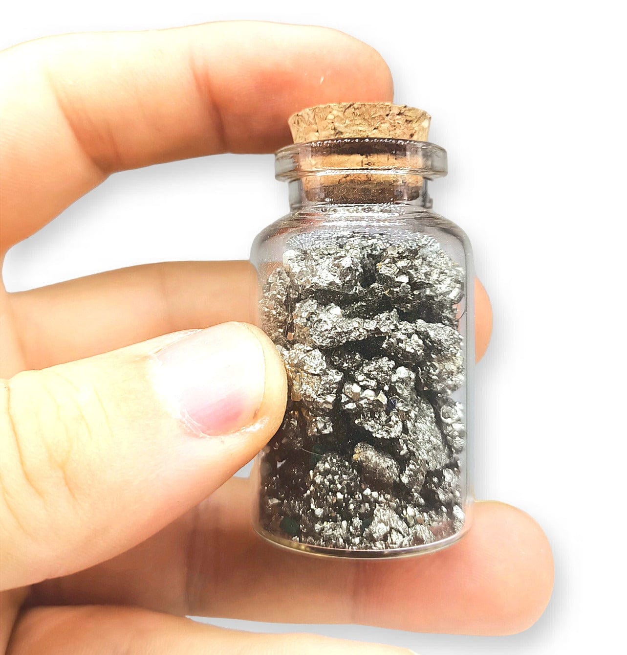 Glass Bottle With Raw Minerals - PYRITE