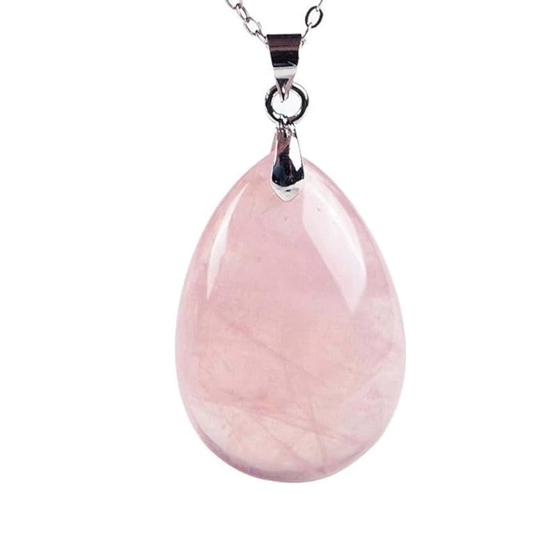 Ciondolo "goccia" in Quarzo rosa e ottone, con catenina