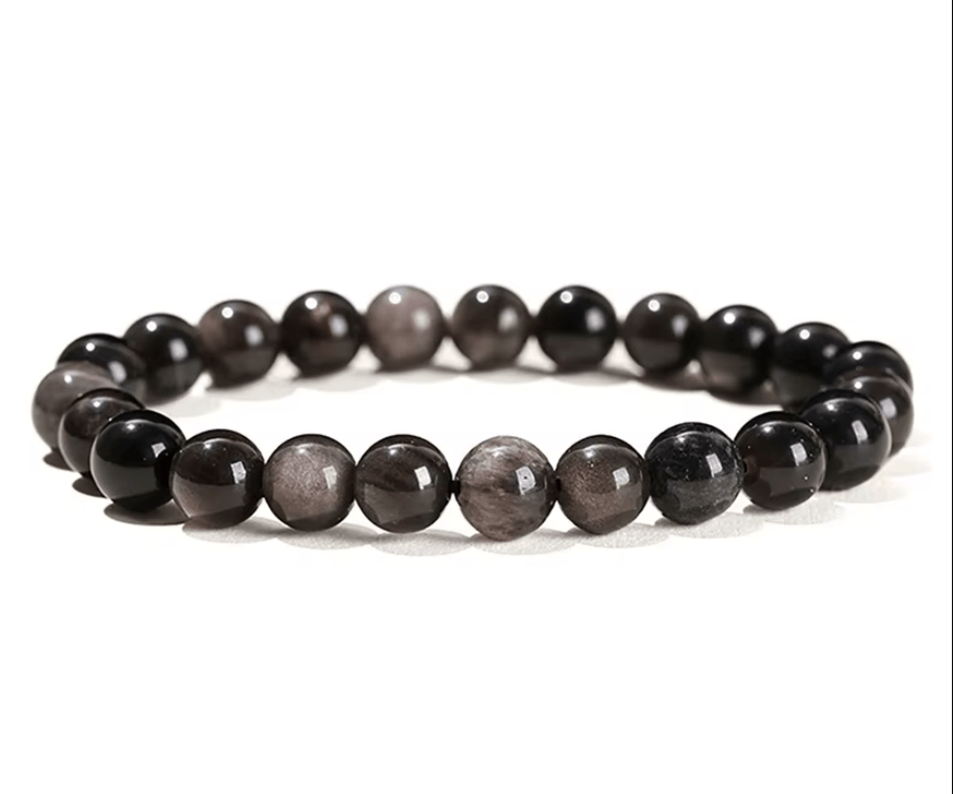 Ossidiana Argentata SILVER - bracciale elastico in sfere lavorate
