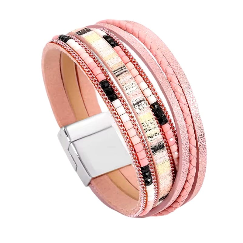 Braided Leather Wrist Bracelet Magnetic Closure Bohemian Style BLUE