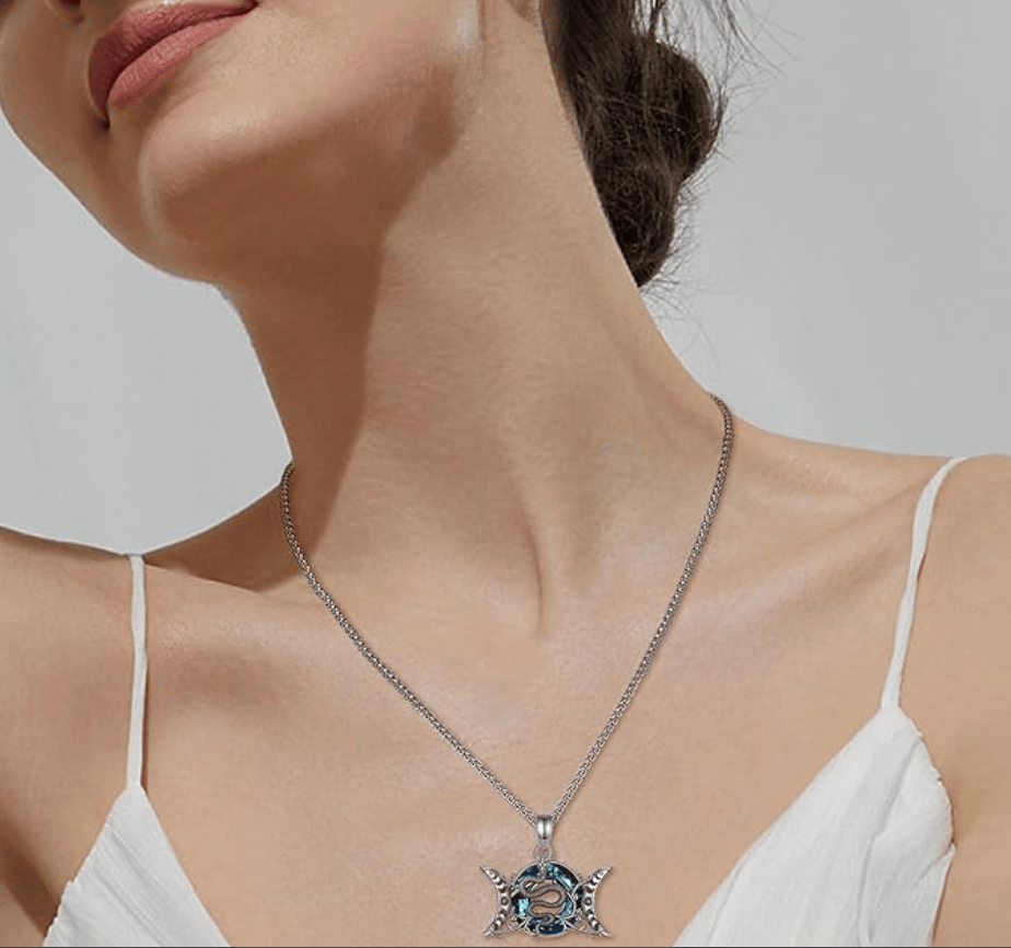 Ciondolo in Ottone Placcato Argento (TRE LUNE WICCA SERPENTE)