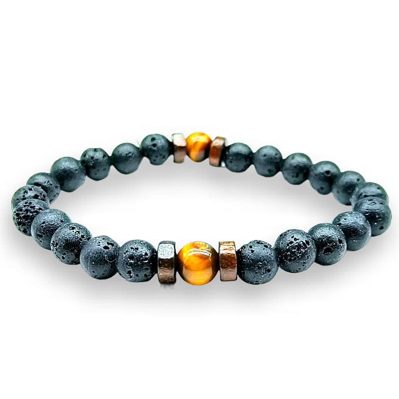 Tiger's eye, black onyx, lava stone - elastic bracelet in worked spheres