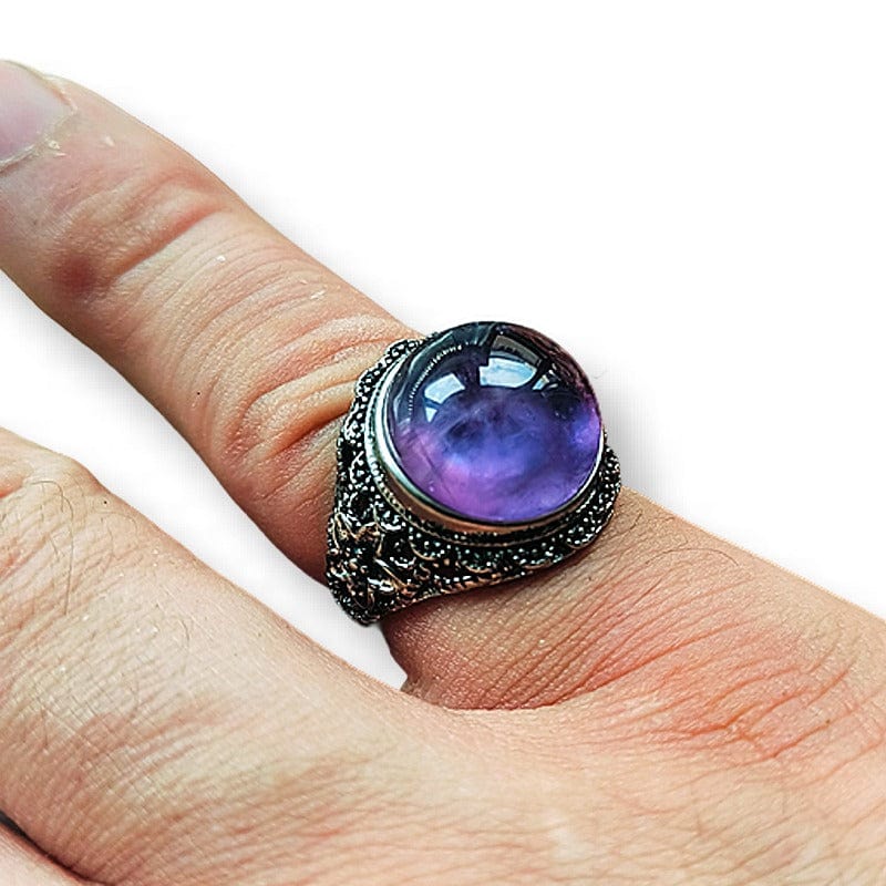 Amethyst - adjustable ring in hypoallergenic brass