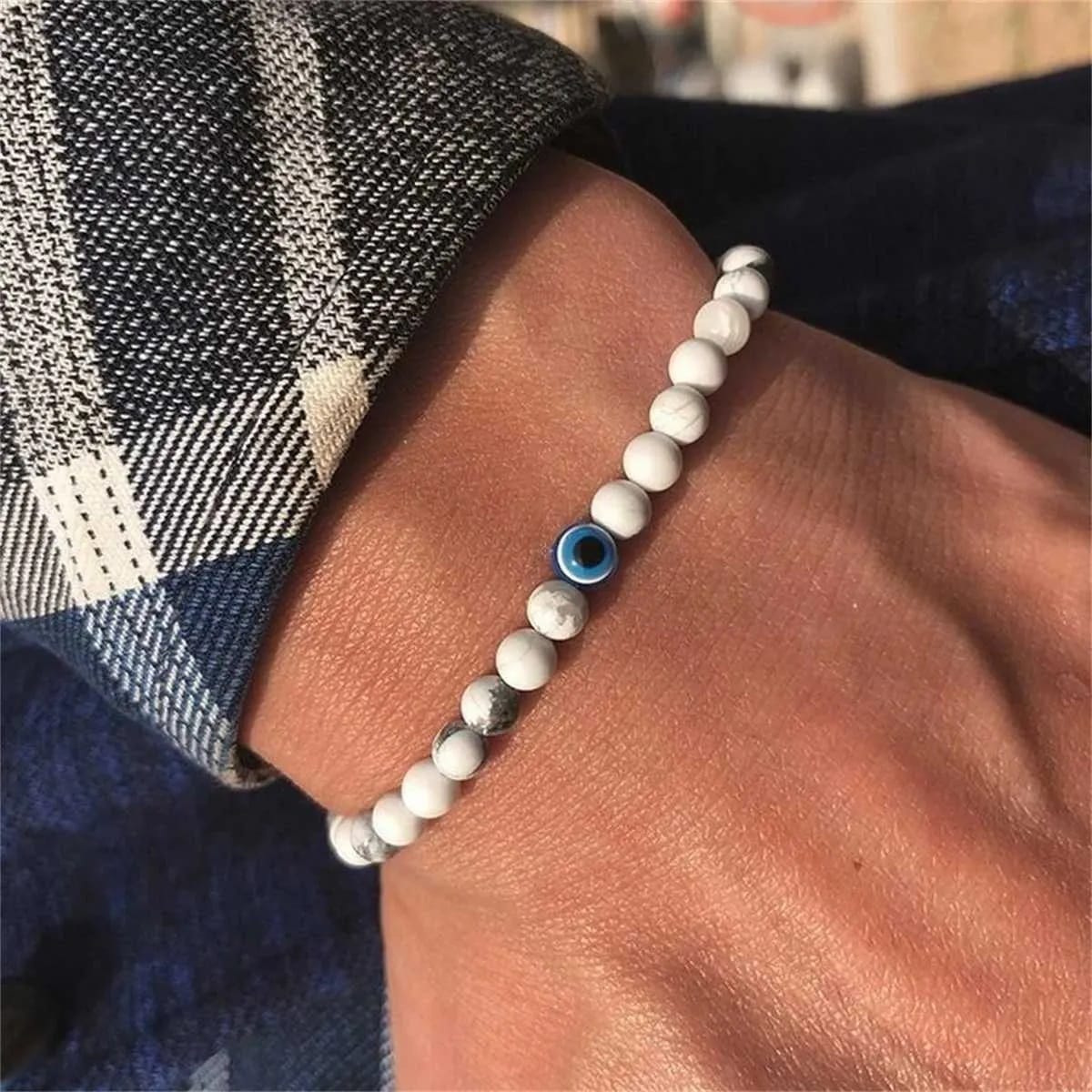 Malocchio - Occhio Nazar Howlite - bracciale elastico in sfere