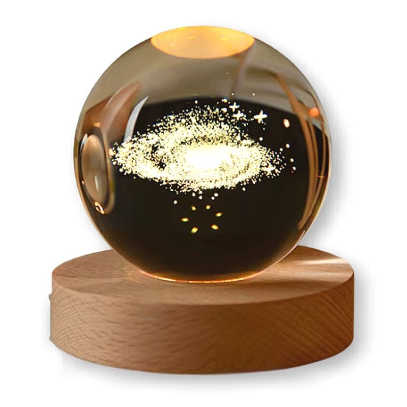 Sfera di Cristallo 3D con Base in Legno, Lampada LED da Notte, Decorativa GALASSIA