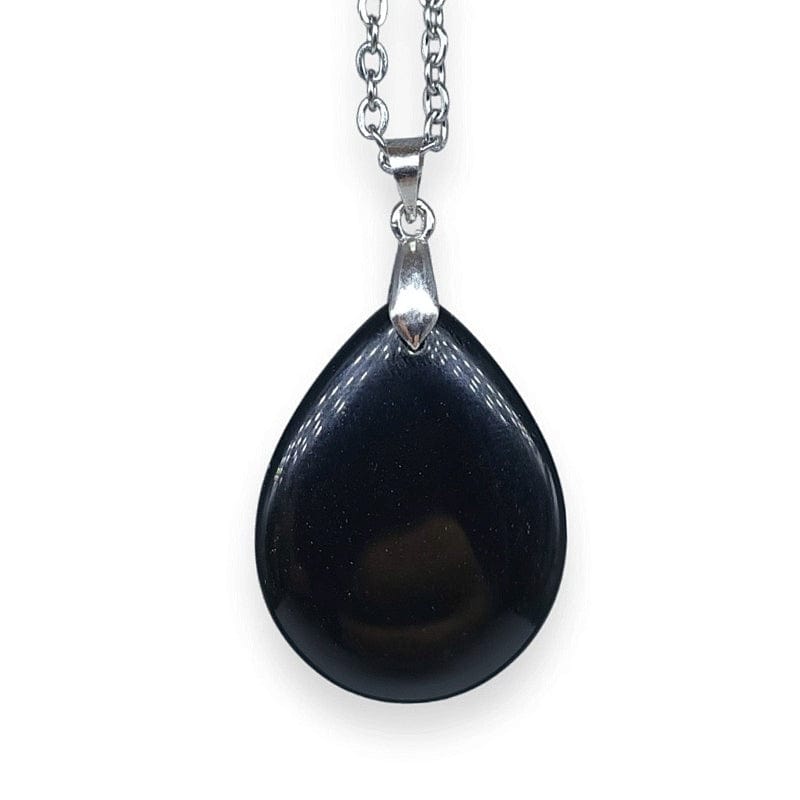 Ciondolo "goccia" in Ossidiana nera e ottone, con catenina o caucciù
