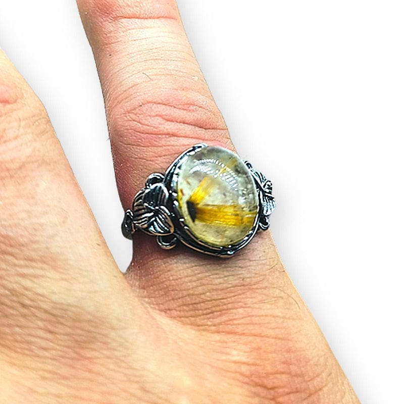 Anillo de latón hipoalergénico ajustable de cuarzo cereza vintage