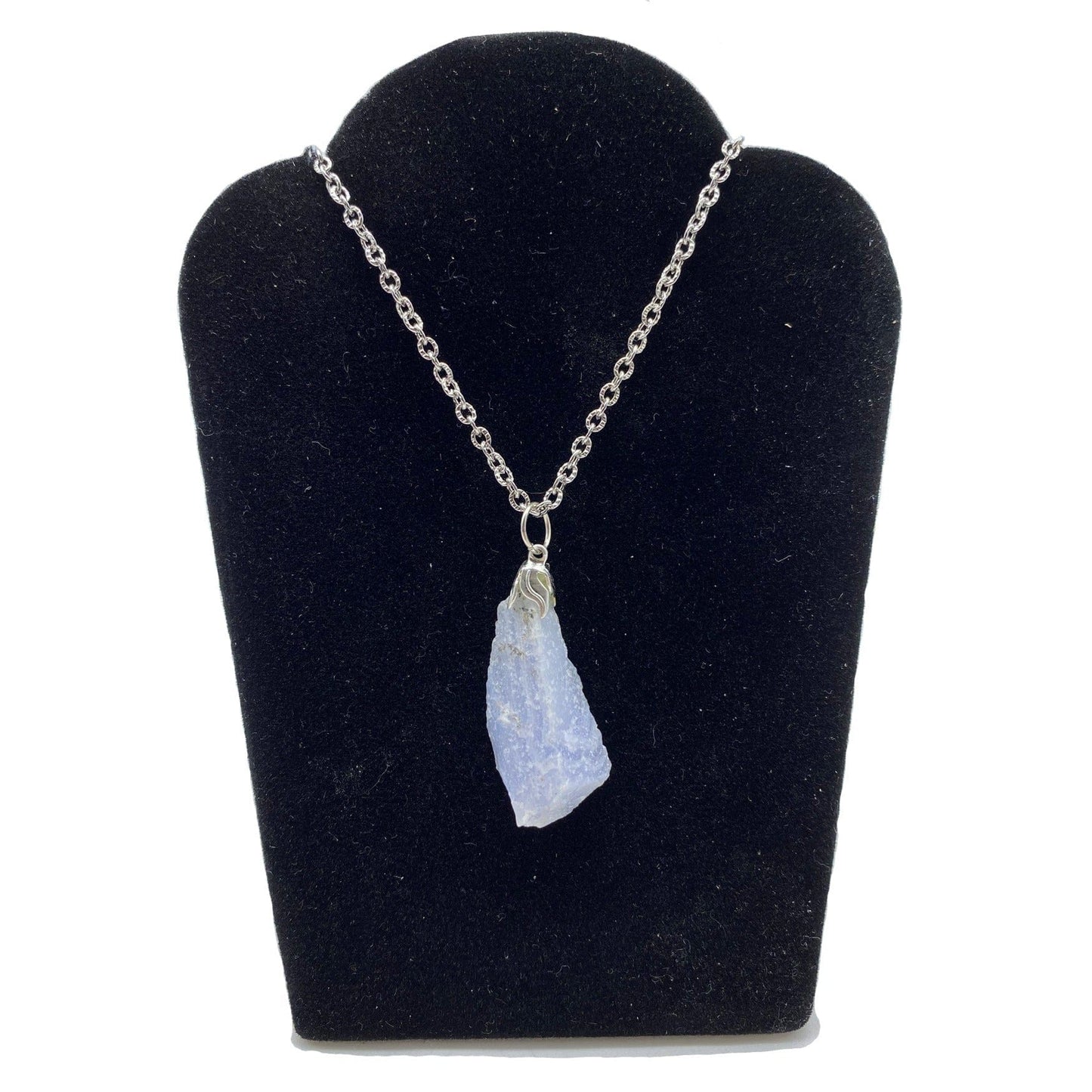 Tenetpietre Ciondolo in Calcedonio grezzo naturale con catenina o caucciù