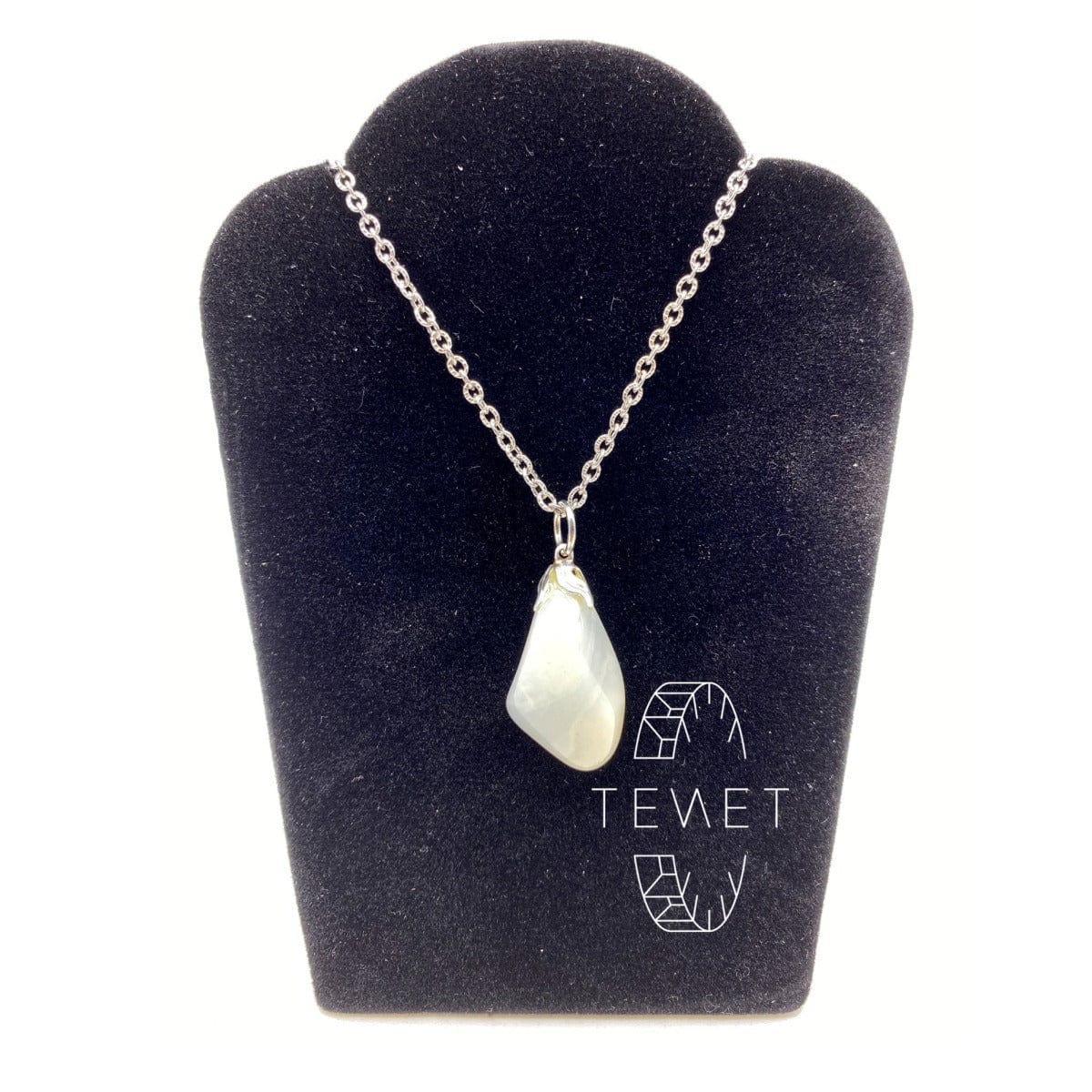 Tenetpietre Ciondolo in Opale bianco liscio con catenina o caucciù