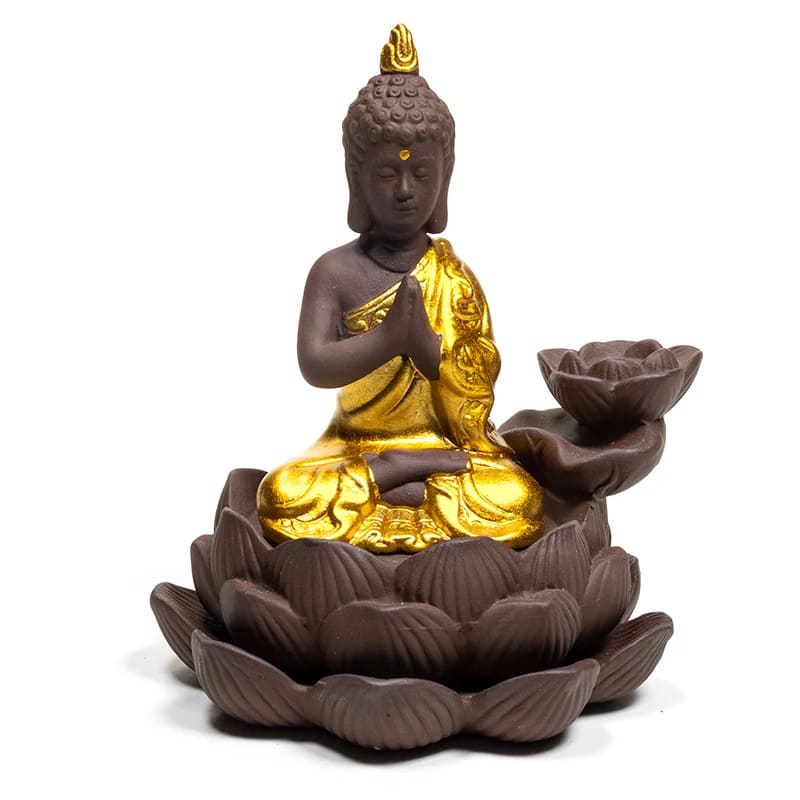Tenetpietre Coni di incenso FONTANA Buddha su Loto flusso di ritorno