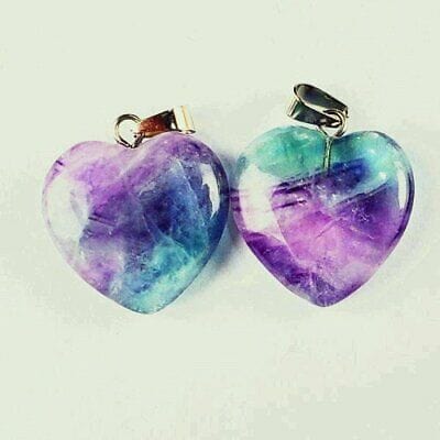 Tenetpietre Ciondolo cuore Ciondolo Cuore in Fluorite arcobaleno extra con catenina o caucciù
