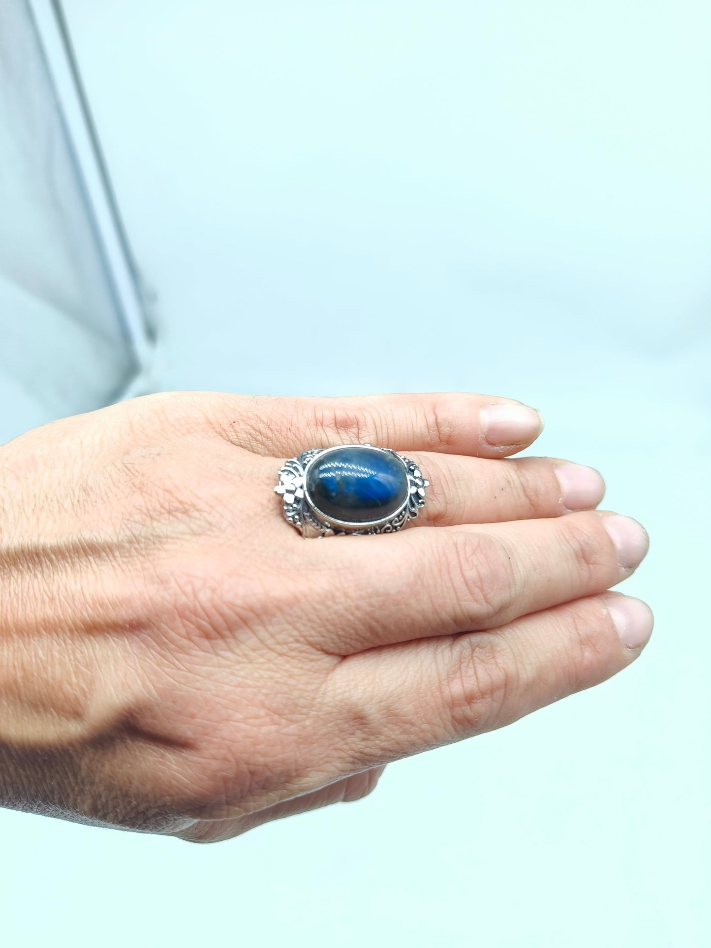 Labradorite Blu - anello regolabile in ottone anallergico