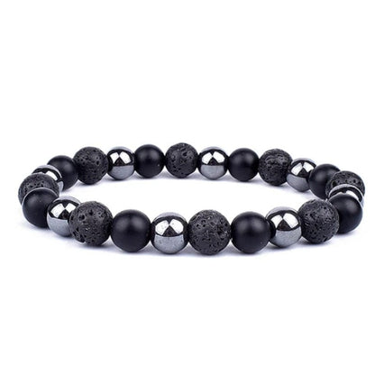 Hematite, lava stone and black polymer - elastic bracelet in worked spheres