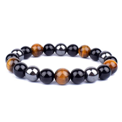 Tiger's eye, Onyx and Hematite - elastic bracelet in worked spheres