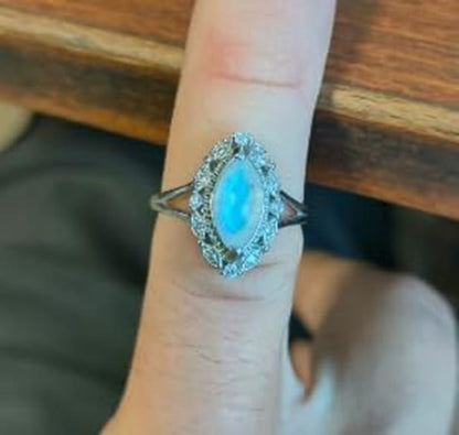 Pietra di Luna Mandorla e Brillanti - anello regolabile in ottone anallergico
