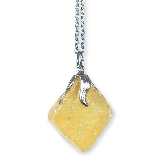 Pendant in raw citrine Calcite with chain or rubber