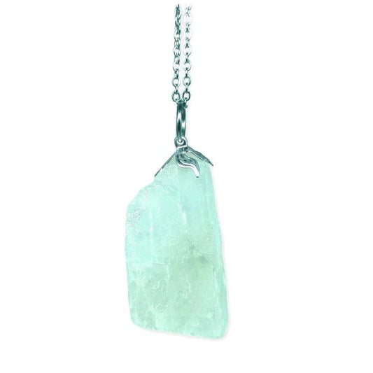 Raw Green Calcite pendant with chain or rubber
