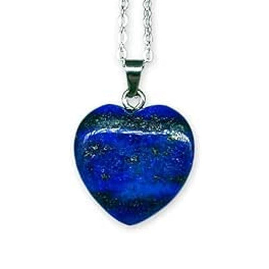 Lapislazzuli - collana con ciondolo cuore e filo in acciaio Inox o caucciù