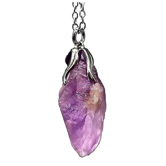 Natural raw Amethyst pendant with chain or rubber