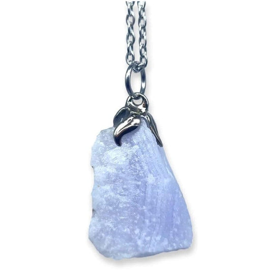 Natural raw chalcedony pendant with chain or rubber