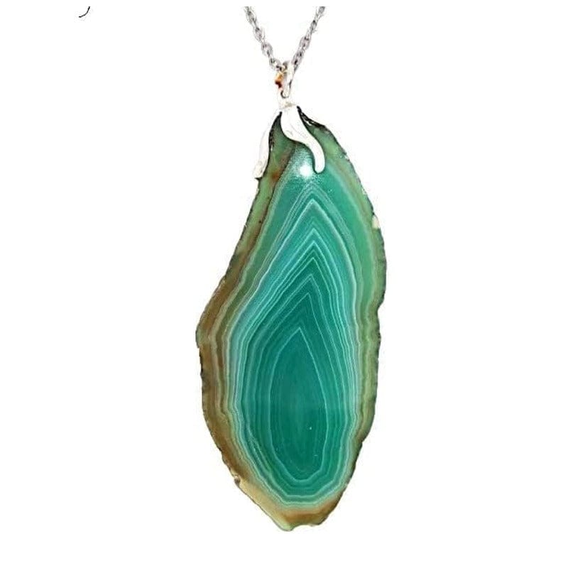 Green Agate slice pendant with chain or rubber