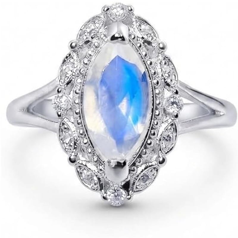 Pietra di Luna Mandorla e Brillanti - anello regolabile in ottone anallergico