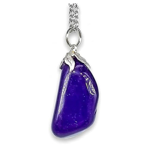 Tumbled purple agate pendant with chain or rubber