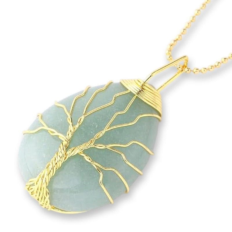 Ciondolo "goccia" con albero in Avventurina - Dorata con catenina