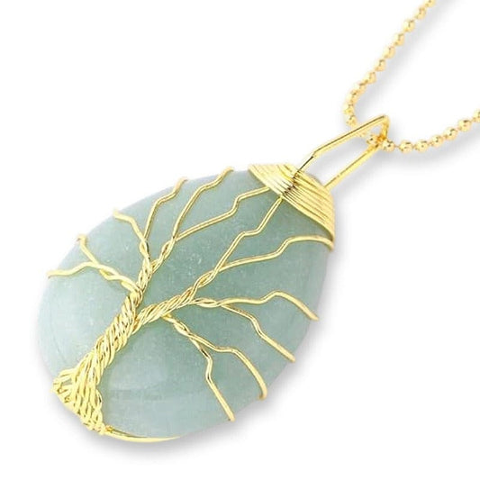 Ciondolo "goccia" con albero in Avventurina - Dorata con catenina