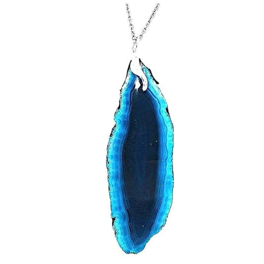Blue Agate slice pendant with chain or rubber