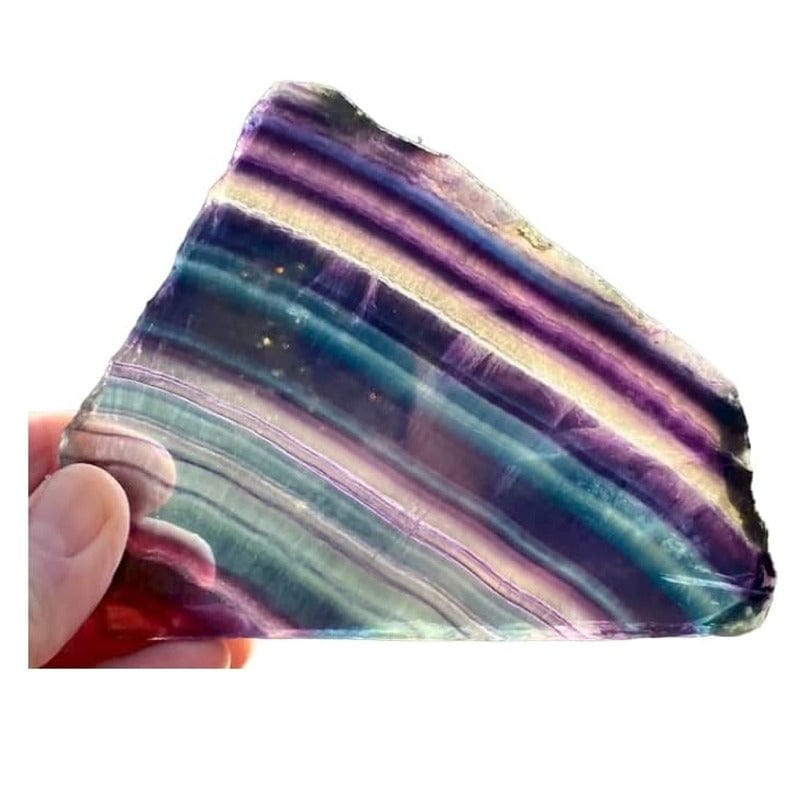 Fetta levigata di fluorite arcobaleno grezza 5-6 cm