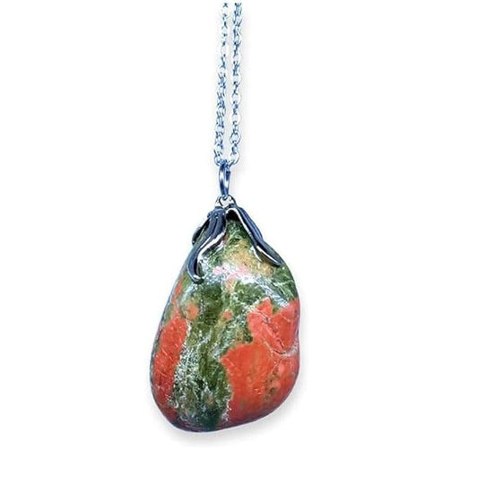 Smooth Unakite pendant with chain or rubber
