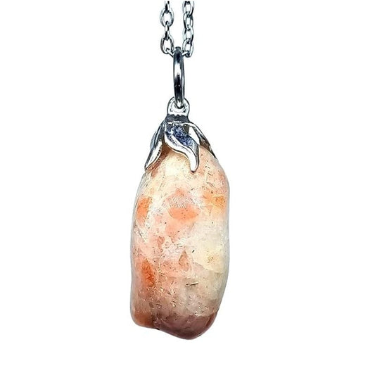 Smooth sunstone pendant with chain or rubber