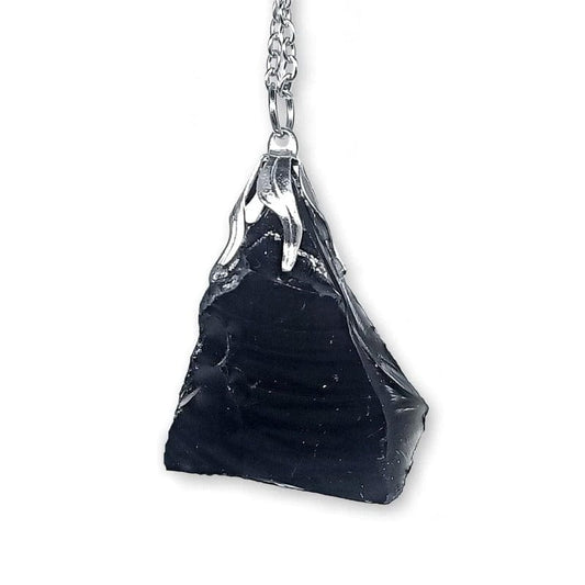 Raw black obsidian - pendant necklace