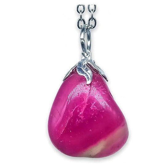Pendant in tumbled fuchsia agate with chain or rubber