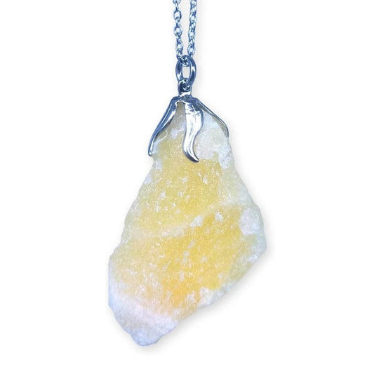 Raw yellow Calcite pendant with chain or rubber