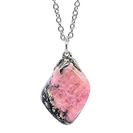 Smooth Rhodonite pendant with chain or rubber