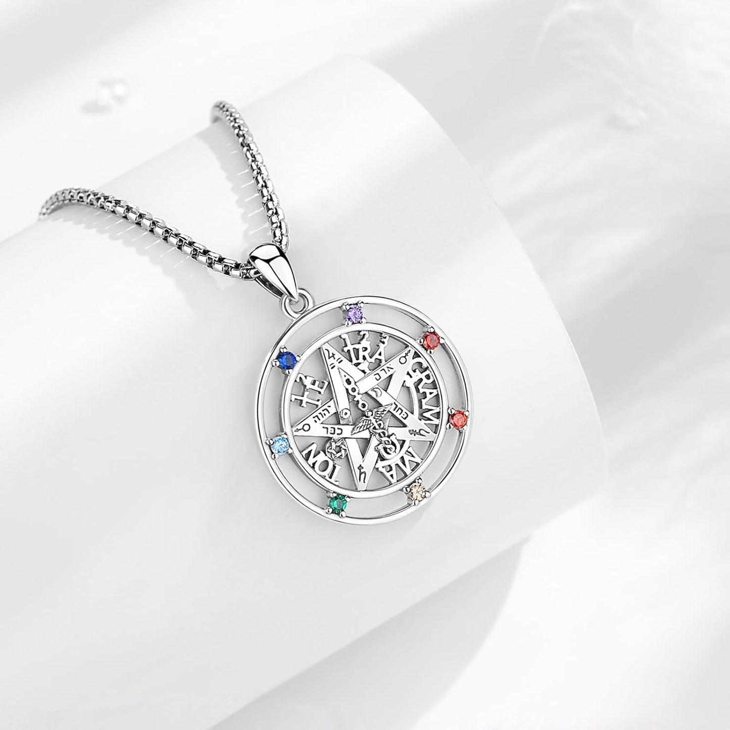 Ciondolo in Ottone Placcato Argento (TETRAGRAMMA PENTACOLO JHVH PROTEZIONE)