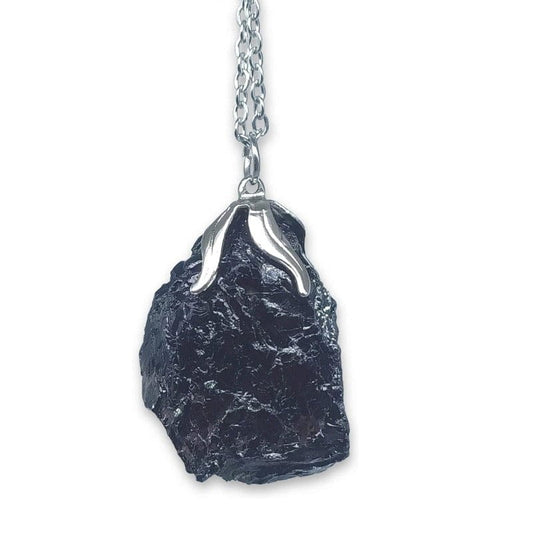 Raw black tourmaline - pendant necklace